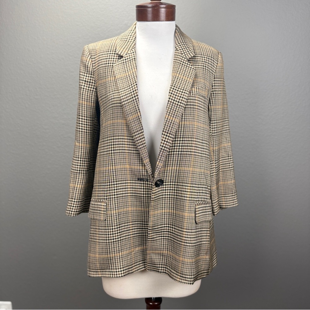 CO GOOP Women's Houndstooth Plaid Oversized Boyfriend Blazer Jacket Sz XS